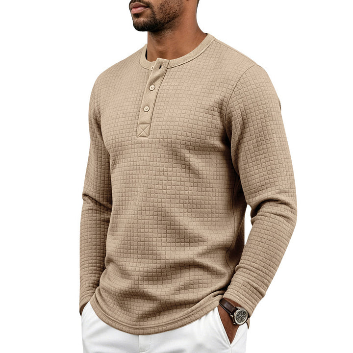 Herren Texturiertes Thermo-Henley-Langarmshirt mit Waffelstruktur und abgerundetem Saum Echoarchiv