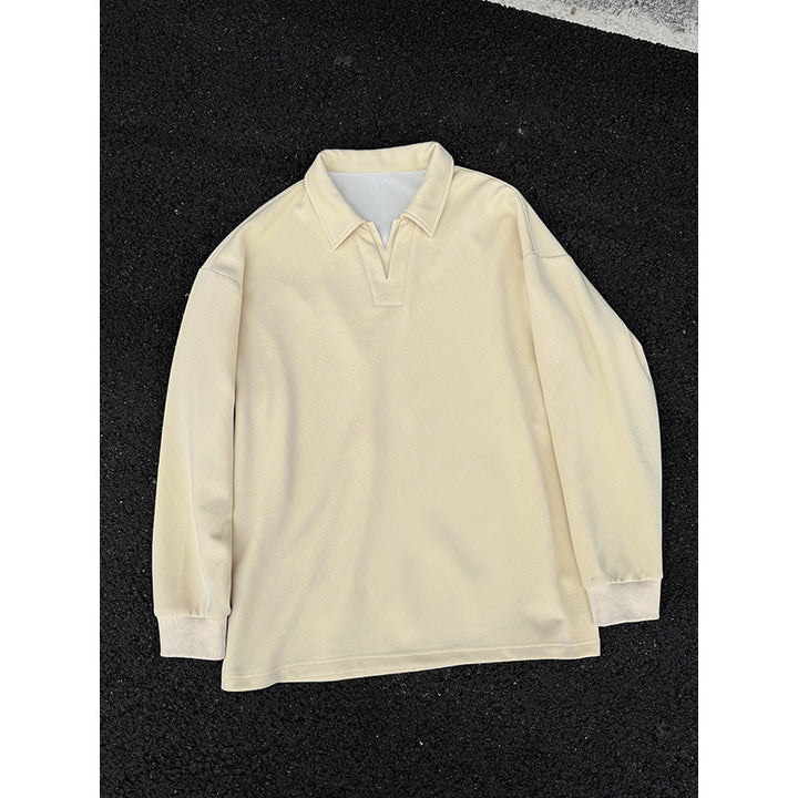 Herren Oversized Polo‑Sweatshirt mit tiefem V‑Ausschnitt, Hemdkragen und gerippten Bündchen Echo Archiv