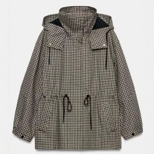 Damen karierter Anorak mit Kapuze und Tunnelzug Echo Archiv