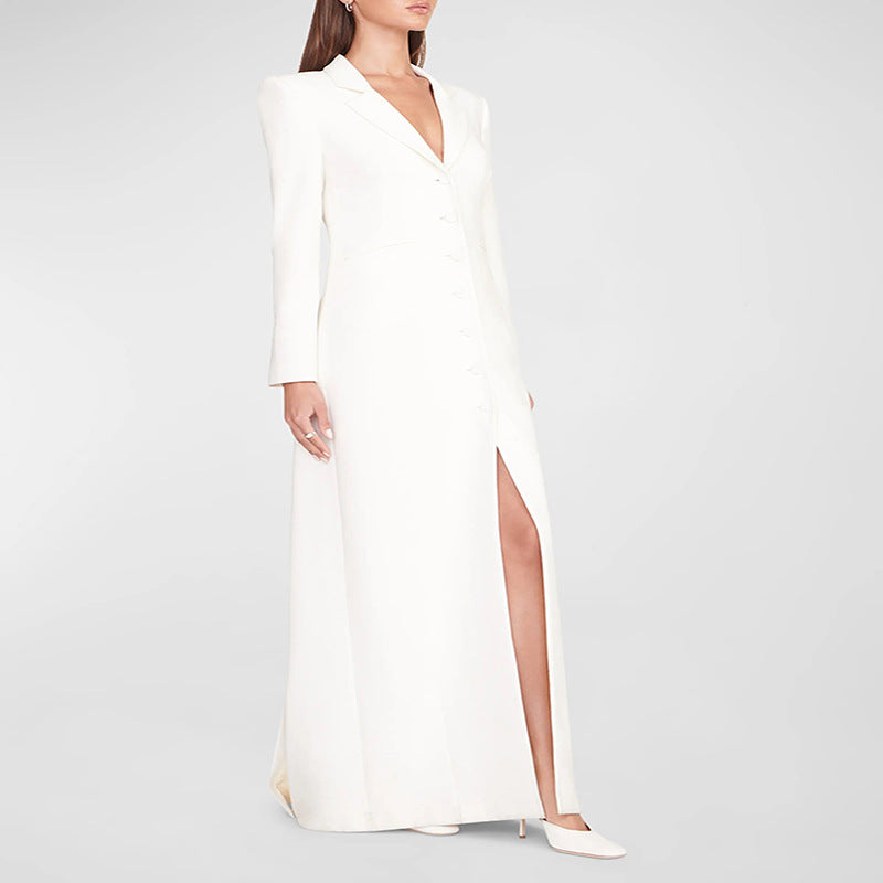 Damen Abendliches Maxikleid‑Blazer mit schlanker Silhouette, Korsettnaht und elegantem Frontschlitz Echoarchiv