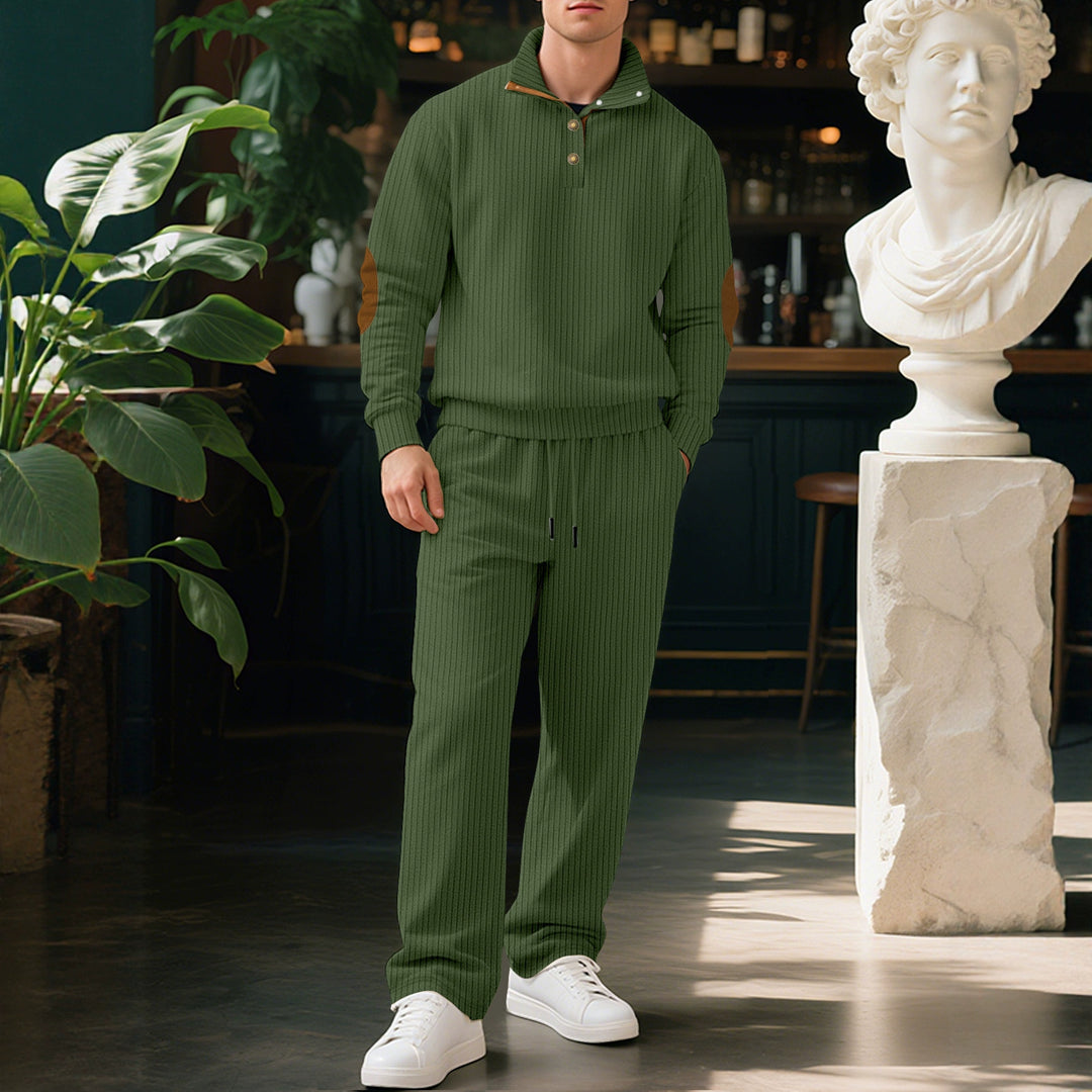 Herren modischer Strickpullover mit klassischem Kragen und Lederdetails Echoarchiv