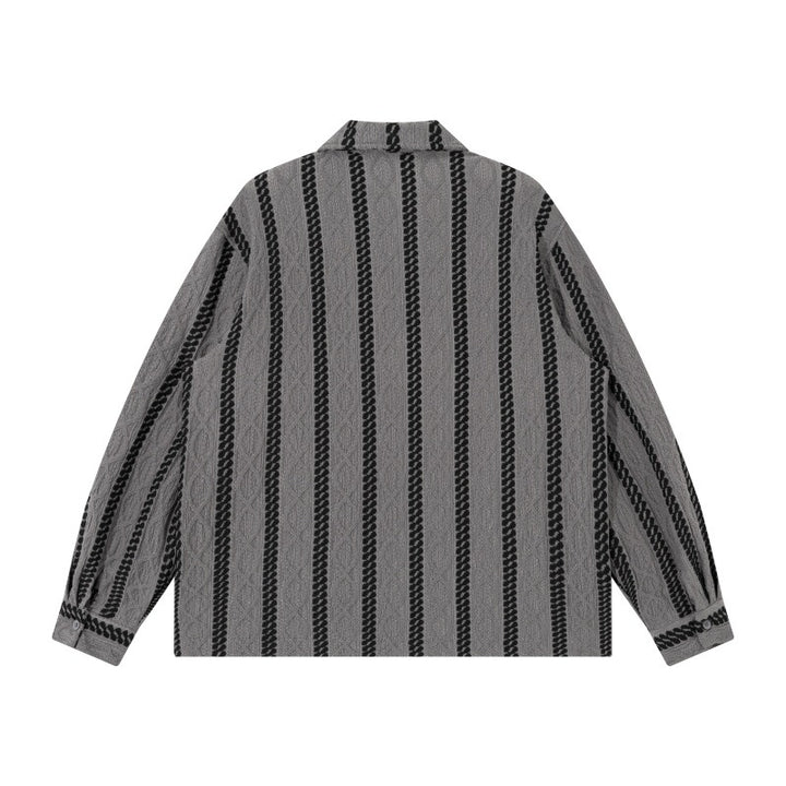 Unisex Leichte Hemdjacke mit Camp-Kragen, Relaxed‑Fit und vertikalem Zopfstreifenmuster Echoarchiv