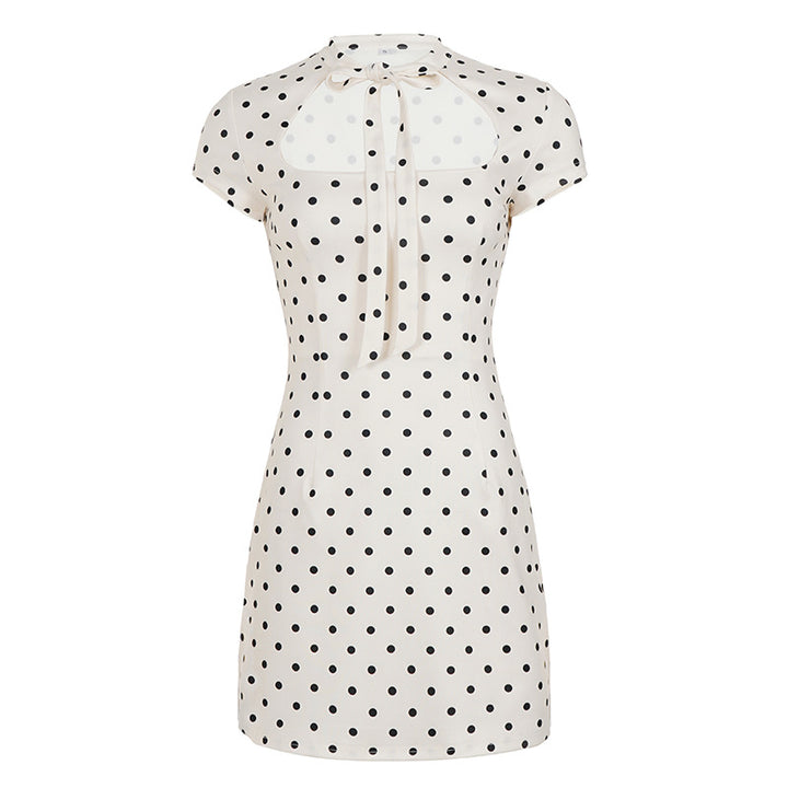 Damen Polka-Dot Kleid mit schickem Kragen und Bindegürtel Echo Archiv
