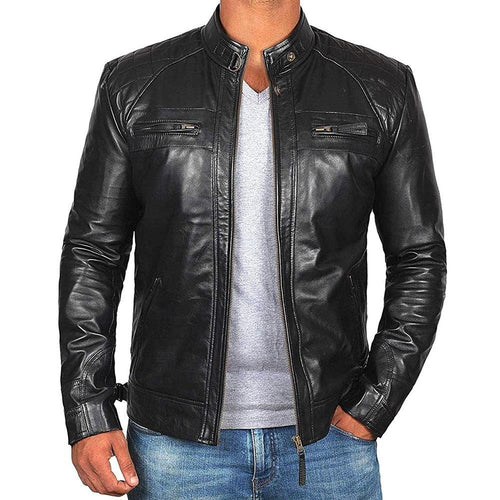 Herren Lederjacke Bikerstil aus echtem Leder mit Stehkragen und Zipper-Taschen Echo Archiv