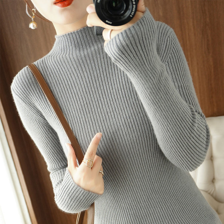 Damen Körperbetonter Rippenstrick-Rollkragenpullover mit Stretch-Effekt Echoarchiv