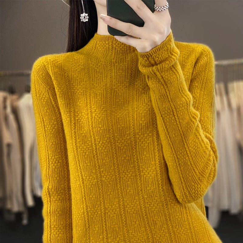 Damen Strukturierter Mockneck-Pullover aus kaschmirähnlicher Wollmischung Echoarchiv
