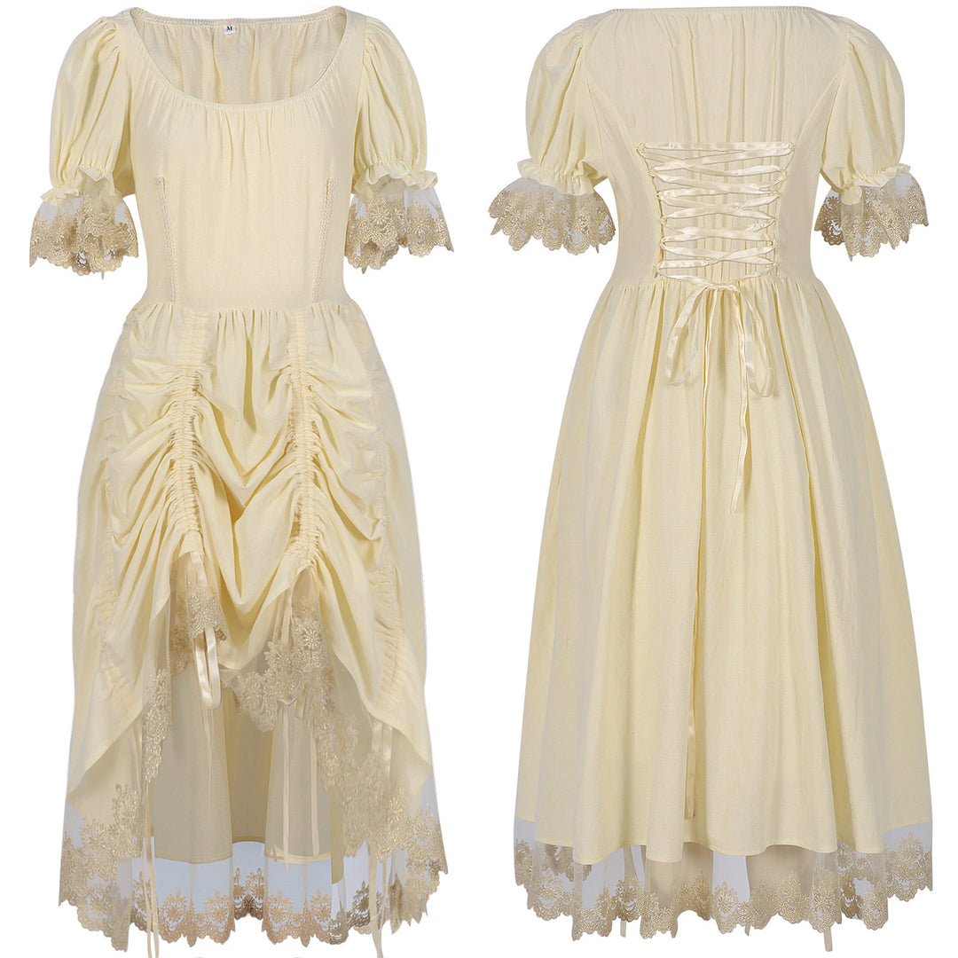 Damen romantisches Maxikleid mit Carmen-Ausschnitt, Puffärmeln, tailliertem Mieder und seitlicher Raffung – Valéora