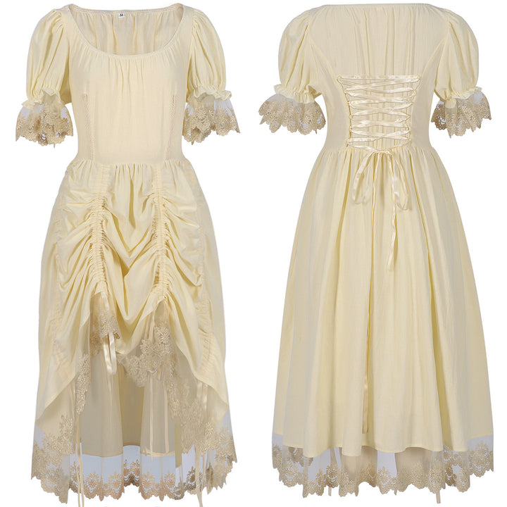 Damen romantisches Maxikleid mit Carmen-Ausschnitt, Puffärmeln, tailliertem Mieder und seitlicher Raffung – Valéora