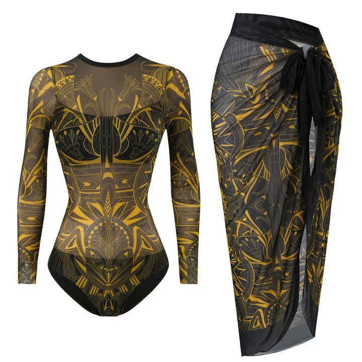 Damen Badeanzug mit elegantem transparentem Wickelrock Echo Archiv