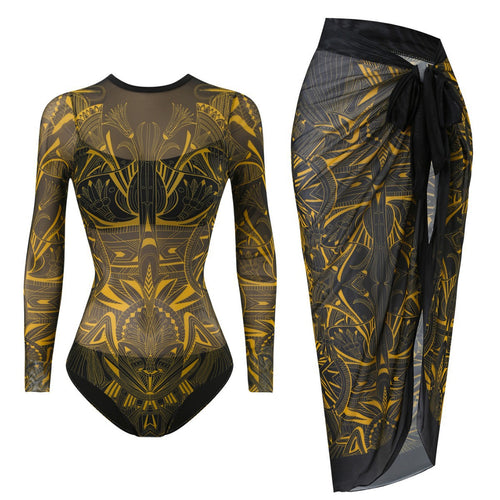 Damen Badeanzug mit elegantem transparentem Wickelrock Echo Archiv