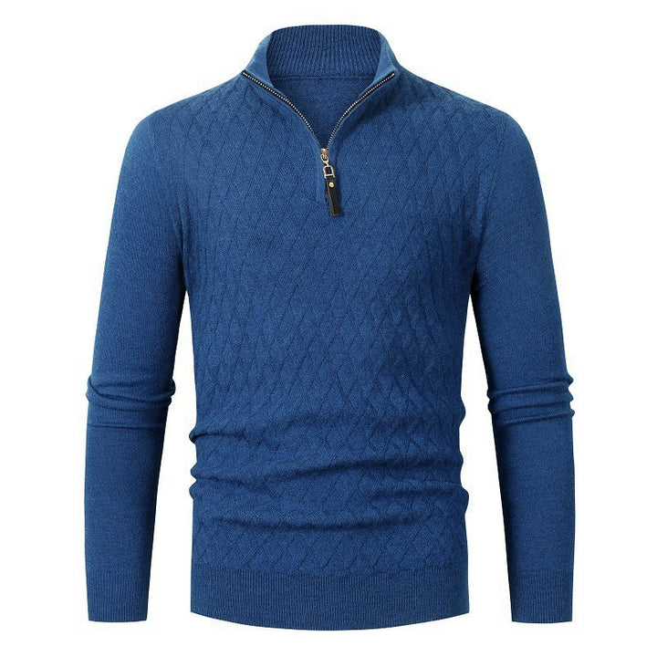 Herren Strickpullover mit modernem Rautenmuster und Reißverschluss Echoarchiv