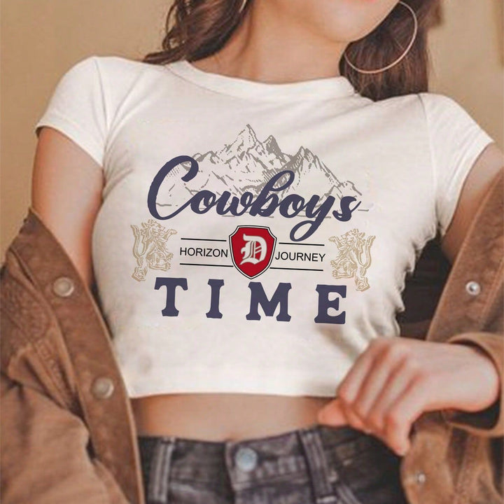 Damen Crop-Top mit kreativem Cowboy-Motiv und lässigem Schnitt Echo Archiv