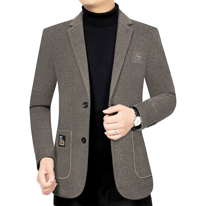 Herren Bouclé-Sakko mit kontrastierendem Satin-Innenfutter und Bruststickerei – Tianoro