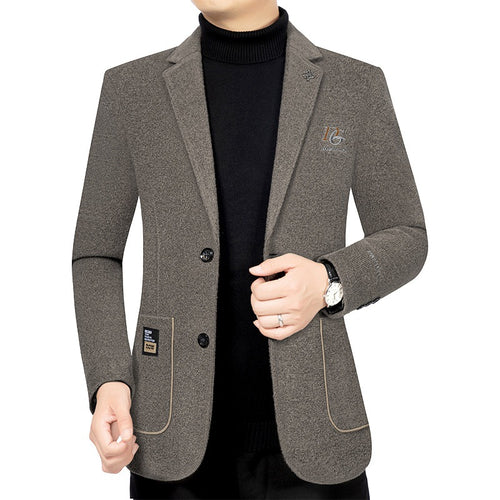 Herren Bouclé-Sakko mit kontrastierendem Satin-Innenfutter und Bruststickerei – Tianoro
