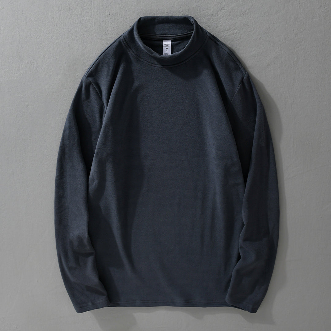 Herren Langärmeliges Feines Baumwollshirt mit Stehkragen und Relaxed-Fit Echoarchiv