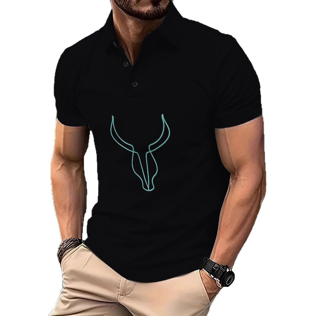 Herren Polohemd mit kreativem Hornmotiv Echoarchiv
