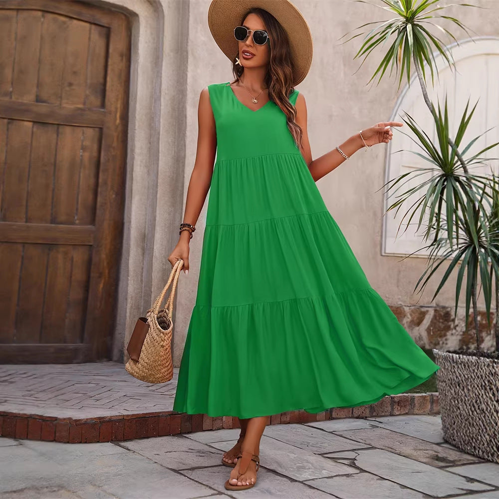 Damen Elegantes Sommer-Maxi-Kleid mit voluminösem Rock und V-Ausschnitt Echo Archiv