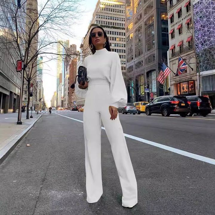 Damen Eleganter Jumpsuit mit weiten Ärmeln und hohem Kragen Echo Archiv