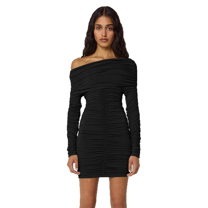 Damen Figurbetontes Off-Shoulder Kleid mit Raffung und langen Ärmeln Echo Archiv