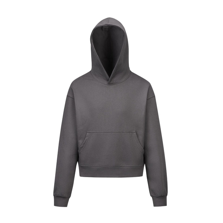 Damen nan kurzgeschnittener Boxy-Kapuzenpullover mit Kängurutasche und geripptem Komfortbund Echo Archiv