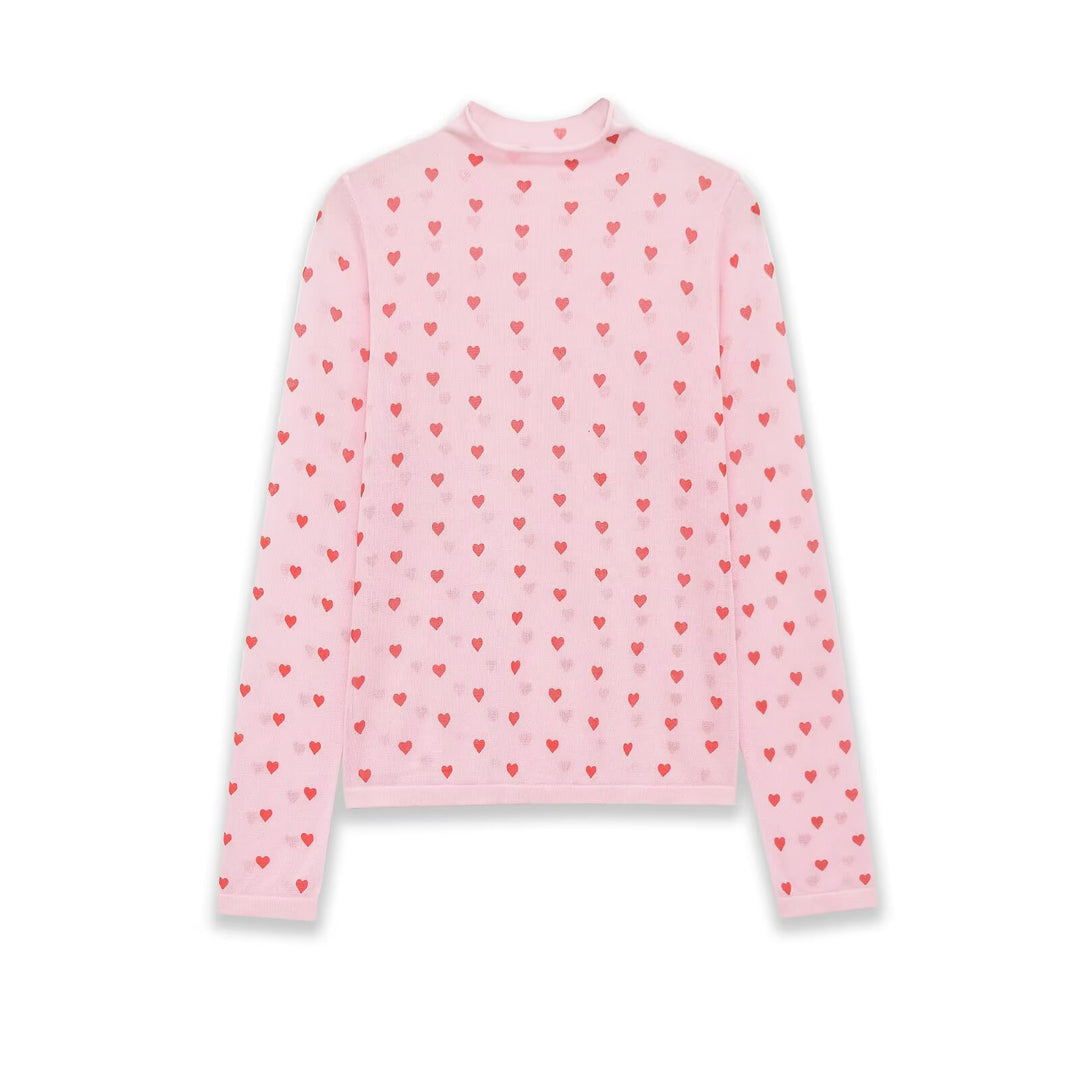 Damen Langarm-Feinstrickshirt mit Stehkragen und Allover-Herzjacquard Echo Archiv