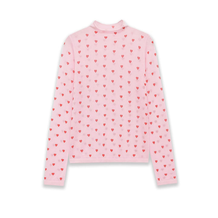 Damen Langarm-Feinstrickshirt mit Stehkragen und Allover-Herzjacquard Echo Archiv