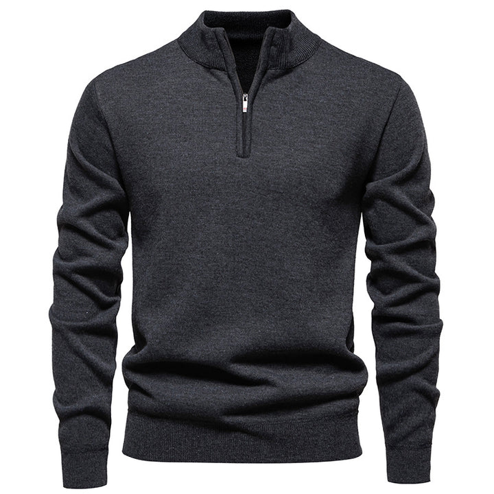 Herren nan Feinstrickpullover mit Kurzreißverschluss Stehkragen elastischen Bündchen Echo Archiv