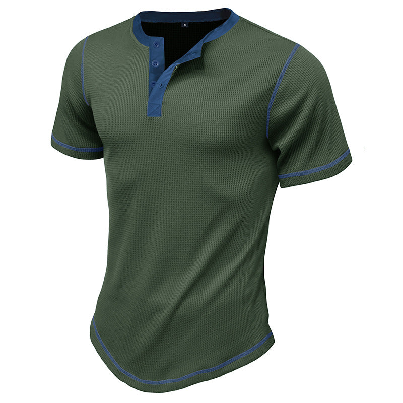Herren Kurzarm-Henley-Shirt mit kontrastierenden Designelementen Echoarchiv