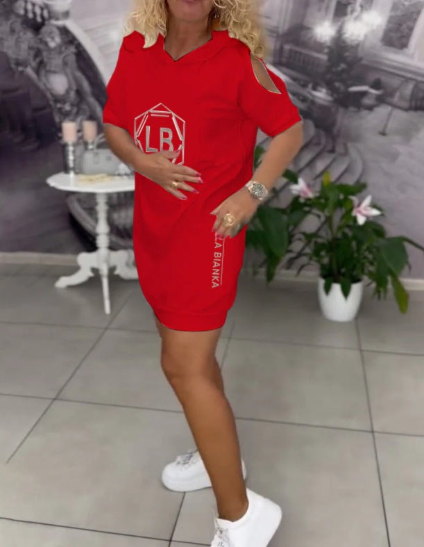 Damen nan sportliches Kapuzen-Tunika-Kleid mit Schulterauschnitten und Logoprint Echo Archiv