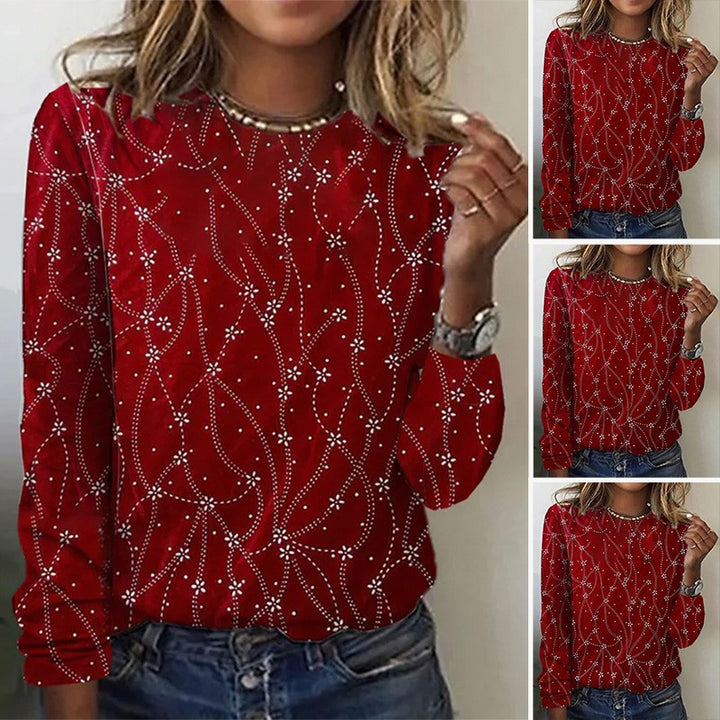 Damen nan lockeres Rundhals-Sweatshirt mit Strassverzierung und floralem Punktmuster Echo Archiv