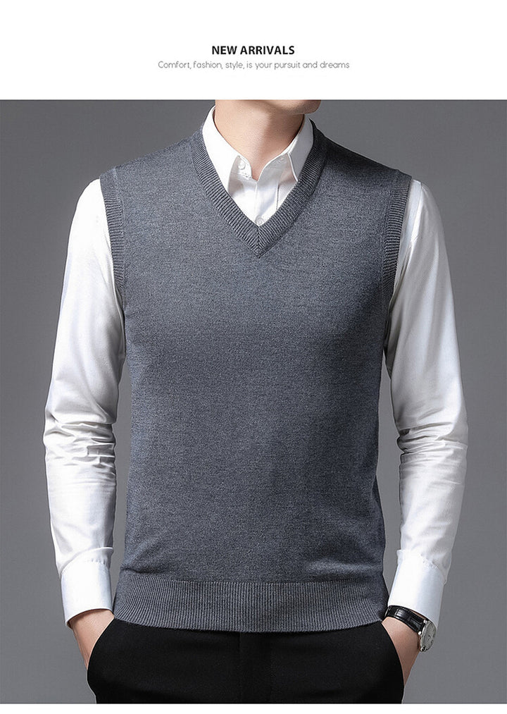 Herren V-Pullover aus feiner Baumwollmischung mit eleganter Struktur Echoarchiv