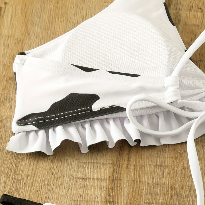 Damen Triangel-Bikini mit franjendetail und verspieltem Kuhmuster Echo Archiv