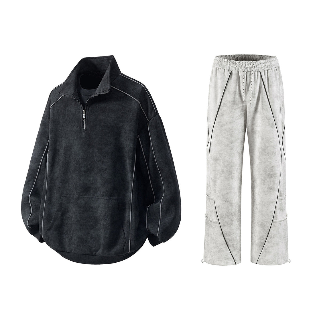 Herren Oversize-Halbzip-Sweatshirt mit Kängurutasche, kontrastpaspel und Ballonärmeln Echo Archiv
