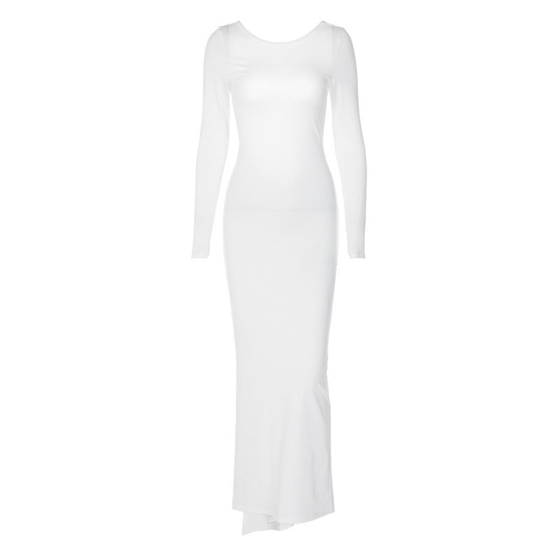 Damen Elegantes figurbetontes Maxikleid mit langen Ärmeln und Rundhalsausschnitt Echo Archiv