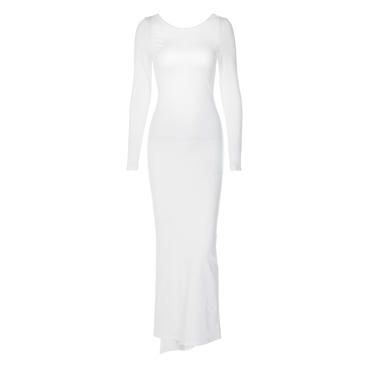 Damen Elegantes figurbetontes Maxikleid mit langen Ärmeln und Rundhalsausschnitt Echo Archiv