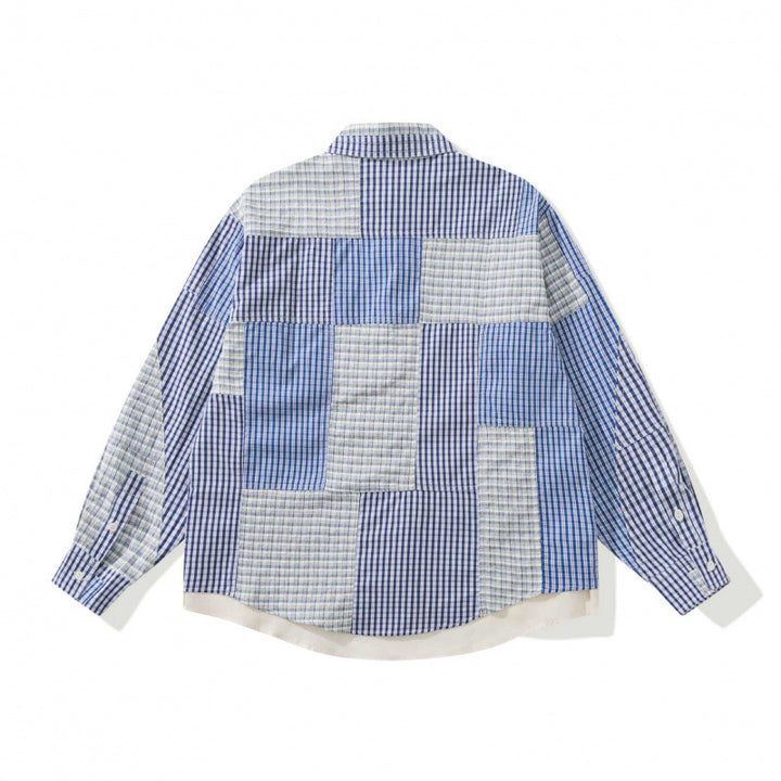 Unisex Oversize-Patchwork-Overshirt aus leichter Baumwollmischung mit Karo‑Design und Hemdkragen Echo Archiv