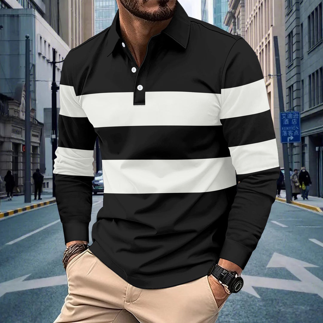 Herren Langarm Poloshirt mit stilvollem Streifenmuster Echoarchiv
