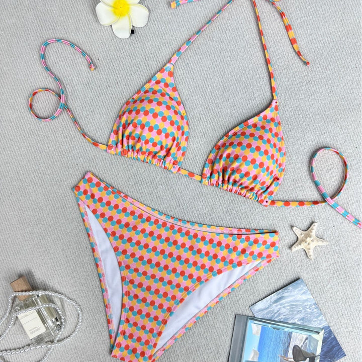Damen Triangel-Bikini mit buntem Punktedesign und verstellbaren Bändern Echo Archiv