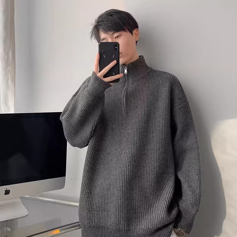 Herren Grobstrickpullover mit Stehkragen und Reißverschluss Echoarchiv