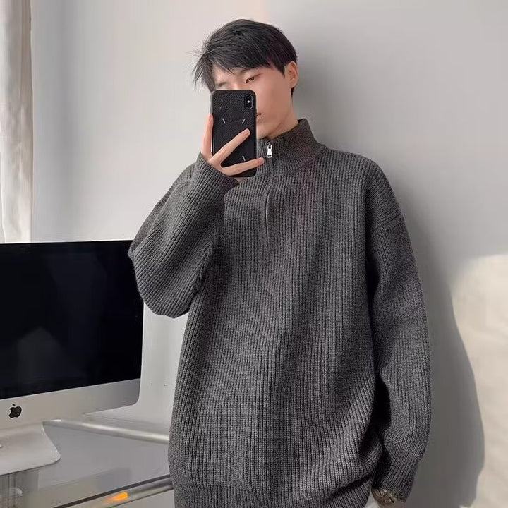 Herren Grobstrickpullover mit Stehkragen und Reißverschluss Echoarchiv