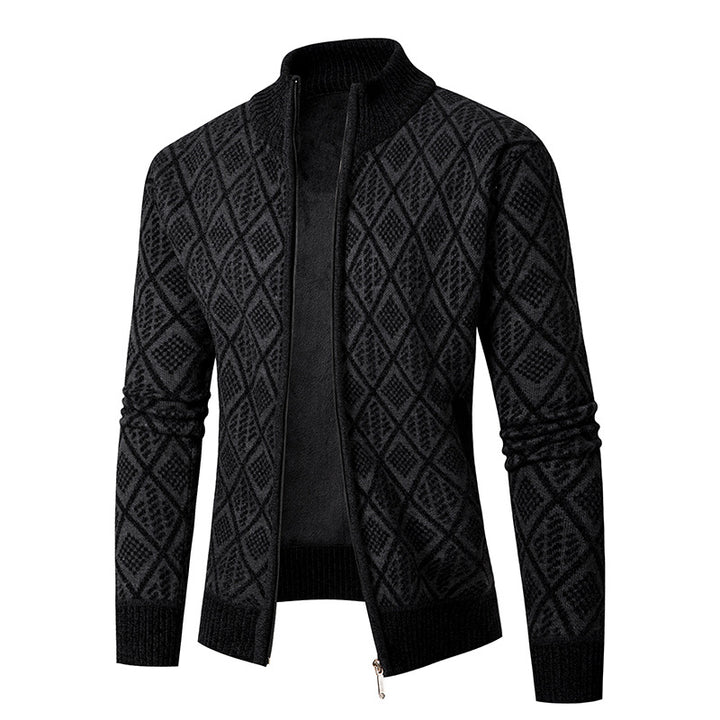 Herren Strickzipjacke mit Diamantjacquard, Stehkragen und Zweiwege-Reißverschluss Echo Archiv