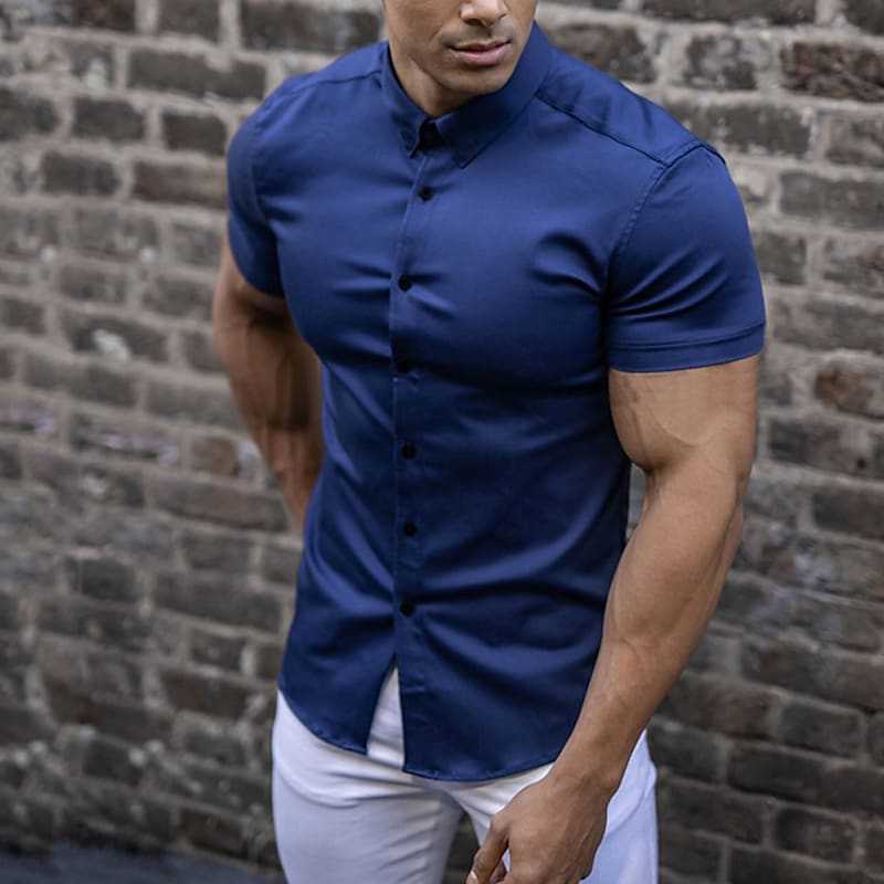 Herren Slim-Fit Kurzarmhemd mit strukturiertem Design Echoarchiv
