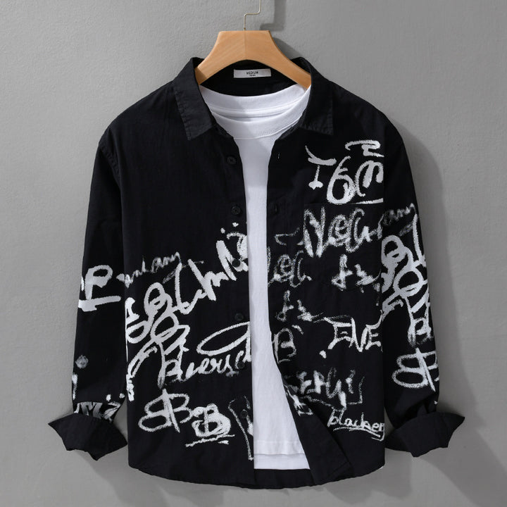 Herren Lässiges Overshirt mit grafischem Scribble-Print und Brusttasche Echoarchiv