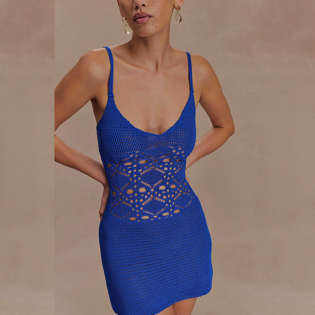 Damen gehäkeltes Mini-Strandkleid mit verführerischem V-Ausschnitt Echo Archiv