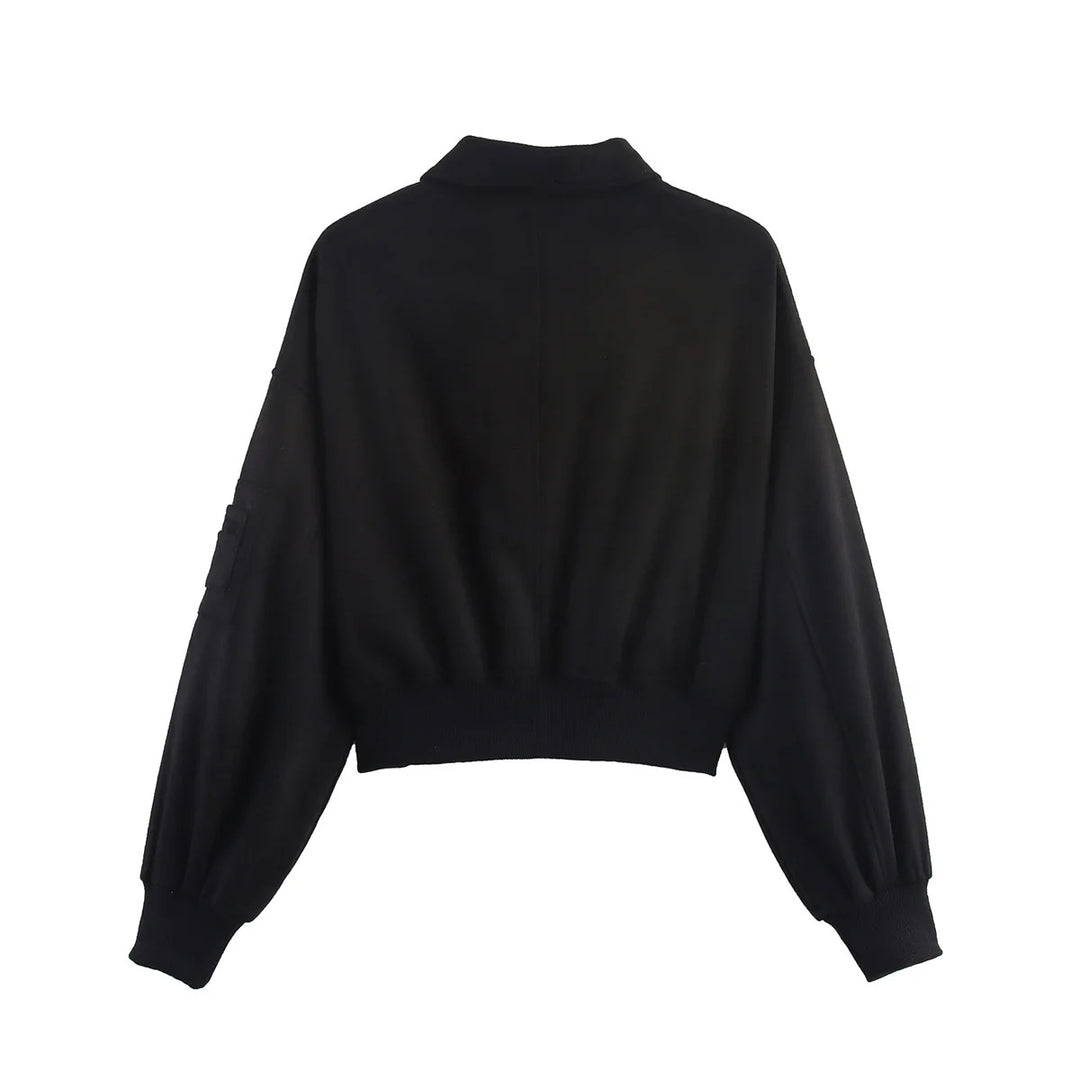 Damen nan cropped Bomberjacke im Velours-Look mit Reißverschluss, Ärmel-Taschen und geripptem Saum Echo Archiv