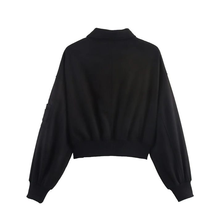 Damen nan cropped Bomberjacke im Velours-Look mit Reißverschluss, Ärmel-Taschen und geripptem Saum Echo Archiv