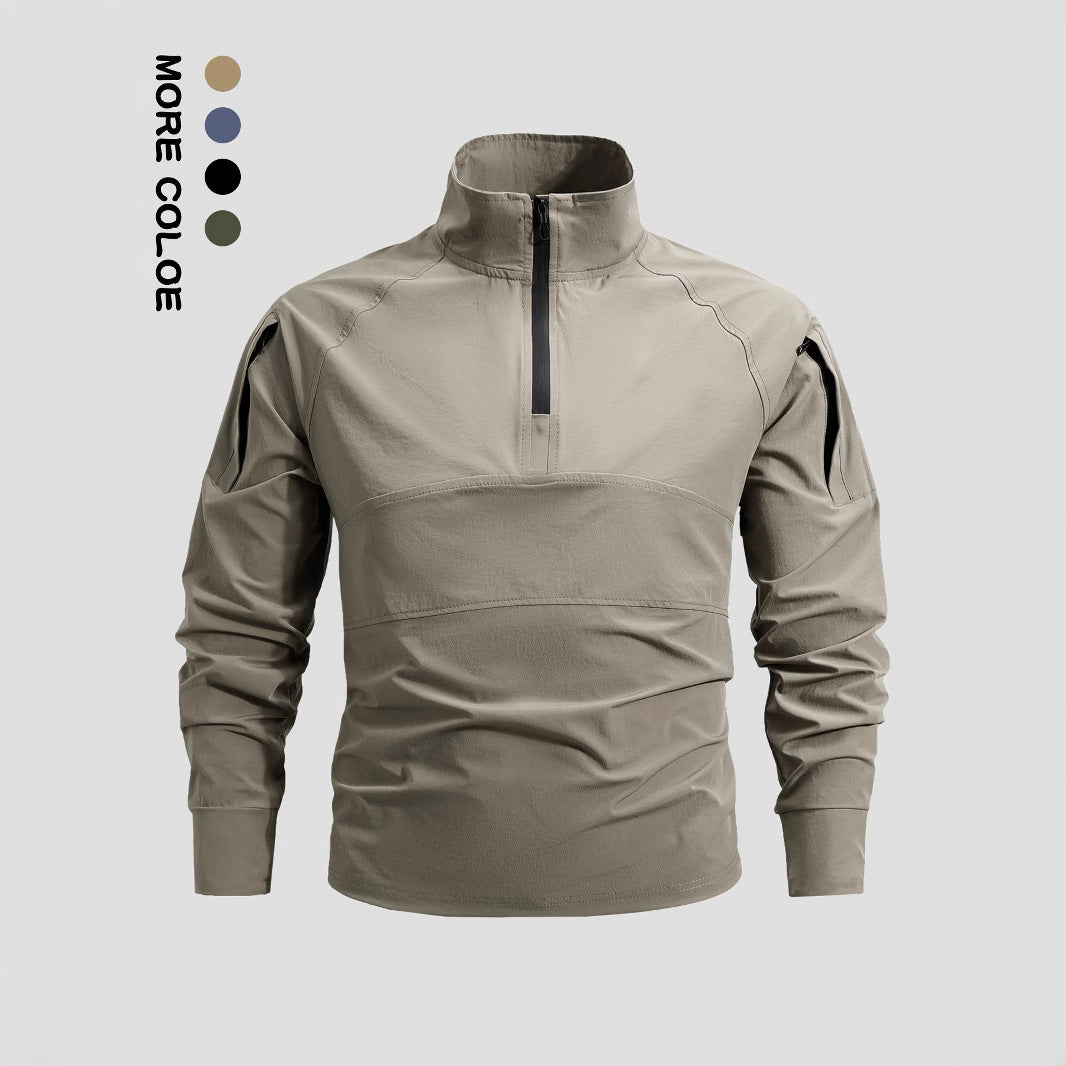 Herren nan leichtes taktisches Zip-Pullover mit hohem Kragen Schulterklappen und verdeckten Reißverschlusstaschen Echo Archiv