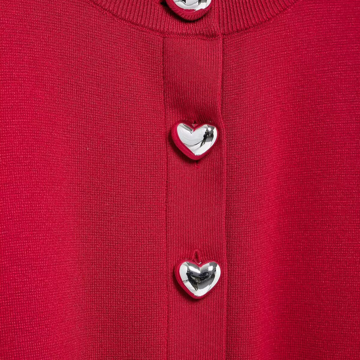 Damen Cropped Strickcardigan mit Ballonärmeln und Herz‑Zierknöpfen Echoarchiv