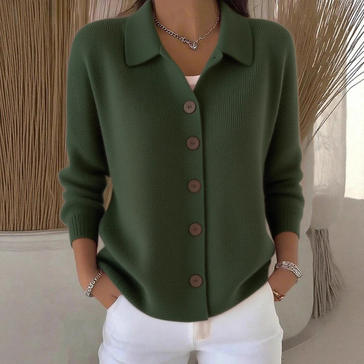Damen nan Feinstrickjacke mit Hemdkragen und durchgehender Knopfleiste Echo Archiv