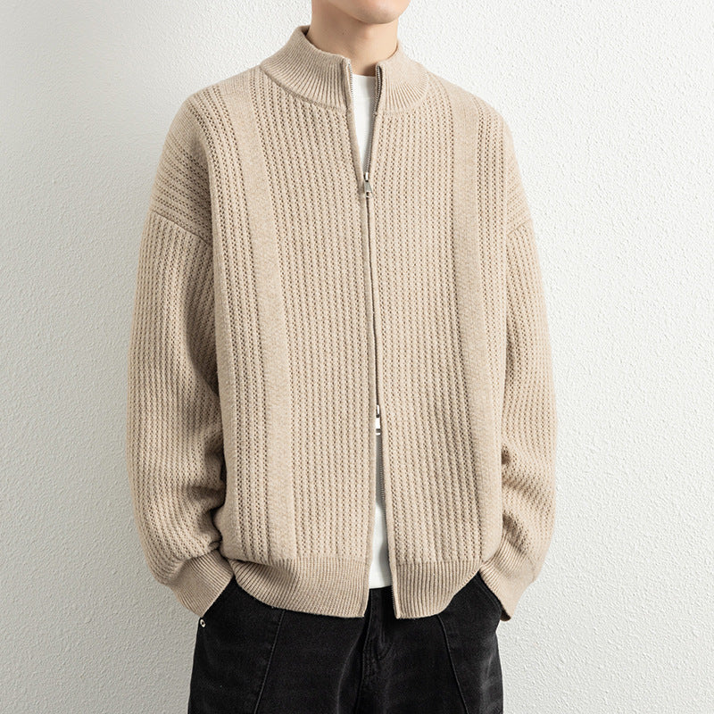 Herren Strickjacke mit modernem Zipper und strukturierter Oberfläche Echoarchiv